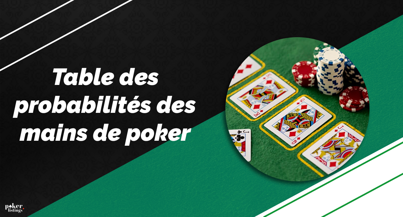 Tableau des mains de poker avec pourcentage de probabilité
